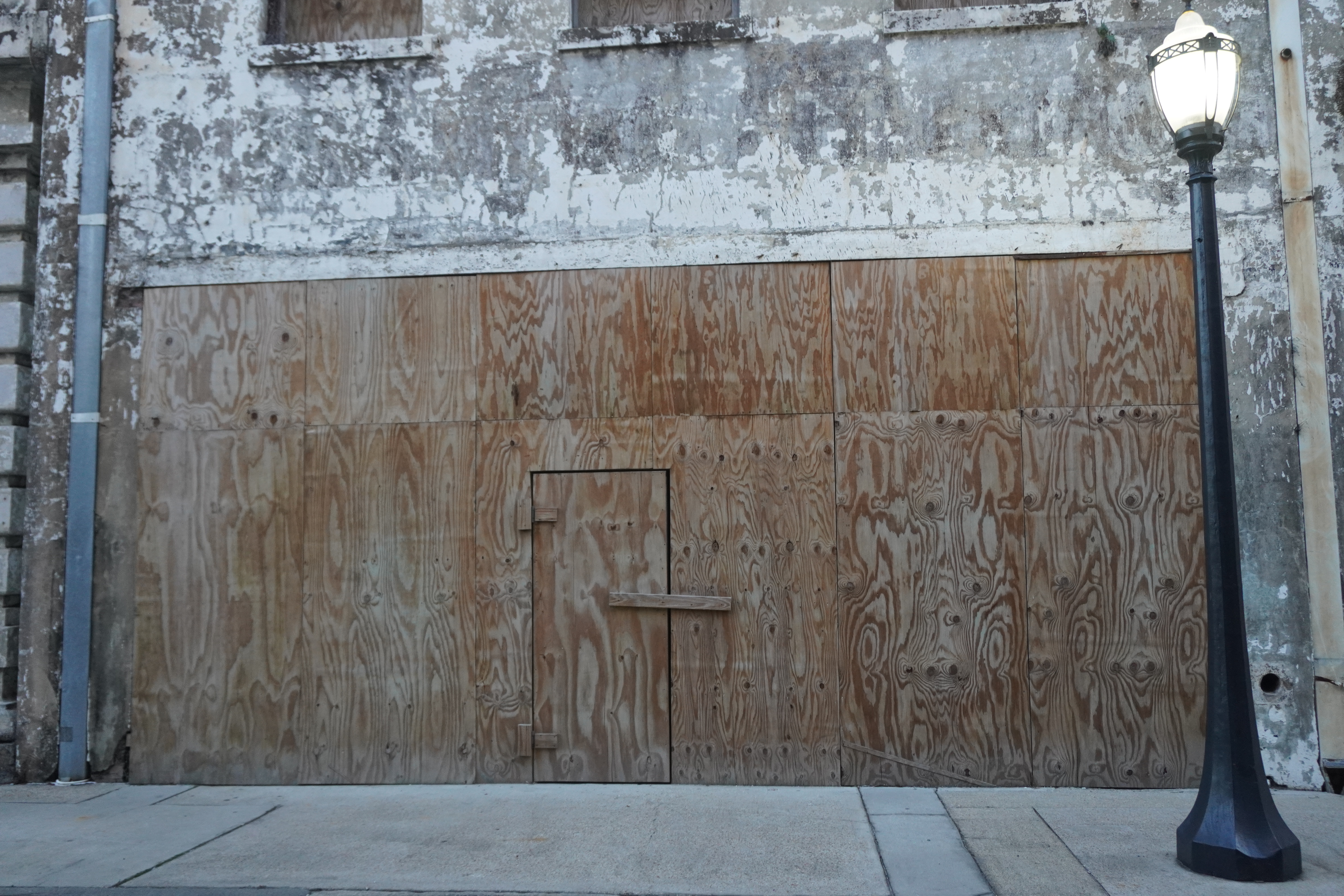 Boarded-up storefront